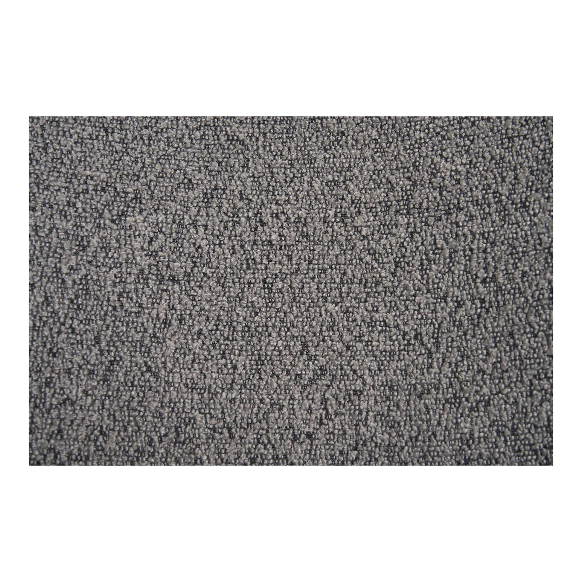 Scaun de dining, material bouclé, gri deschis, picioare negre, detaliu spatar, detaliu 