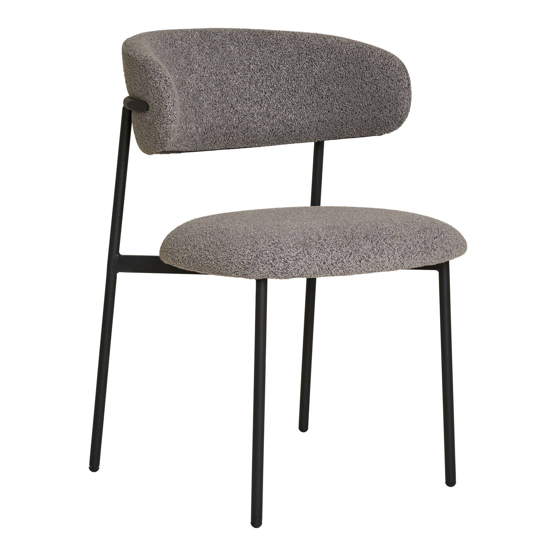 Scaun de dining, material bouclé, gri deschis, picioare negre