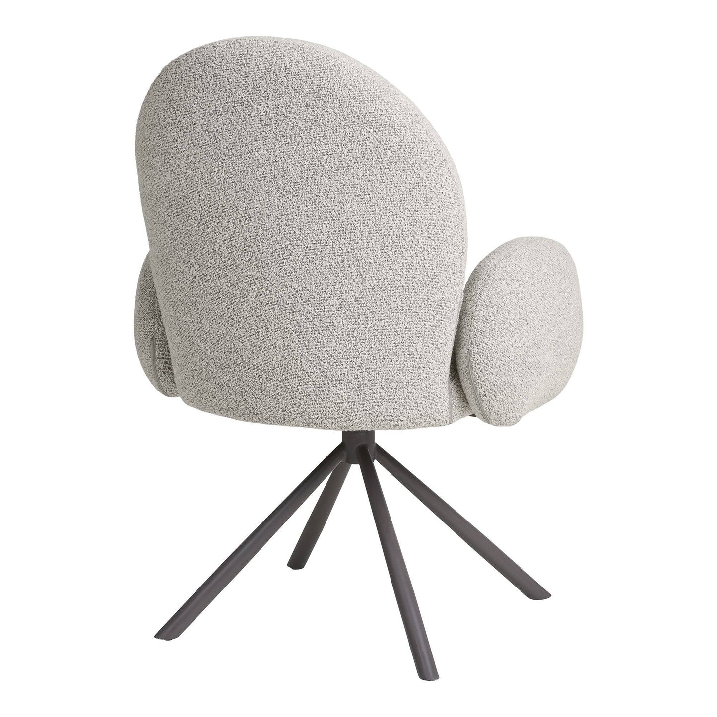 Scaun de dining rotativ cu cotiera, bouclé, nisipiu, picioare gri