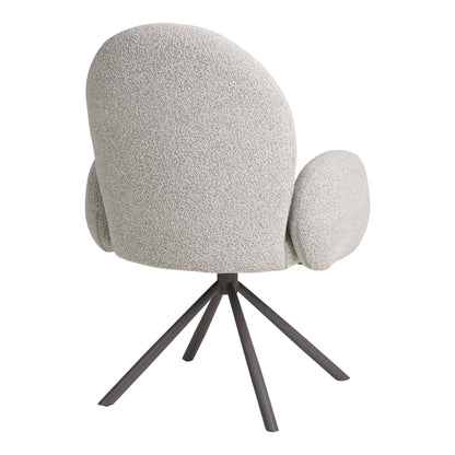 Scaun de dining rotativ cu cotiera, bouclé, nisipiu, picioare gri