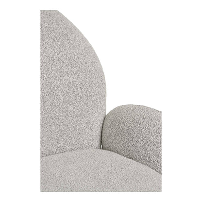 Scaun de dining rotativ cu cotiera, bouclé, nisipiu, picioare gri, detaliu