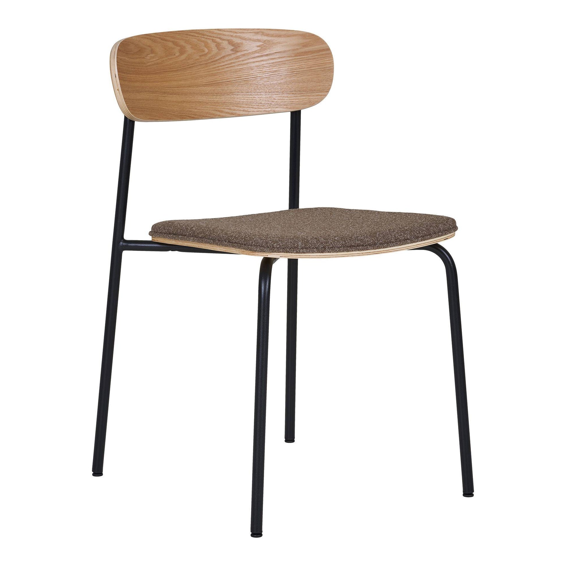 Scaun de dining cu spatar din lemn, sezut maro, picioare negre