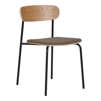Scaun de dining cu spatar din lemn, sezut maro, picioare negre