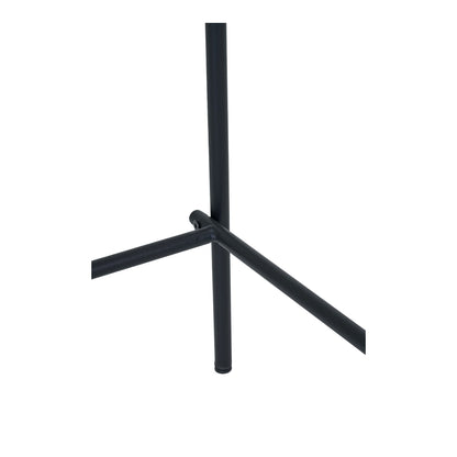 Scaun de bar cu spatar din lemn, sezut de culoare maro, picioare negre, detaliu 