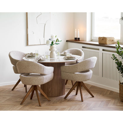 Scaun de dining rotativ, nisipiu heather, picioare din stejar maro, in living bej