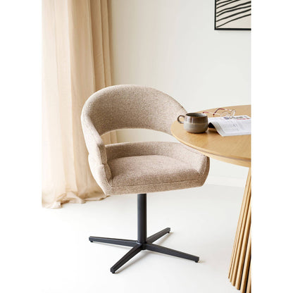 Scaun de dining rotativ, nisipiu heather, picioare negre, in living bej