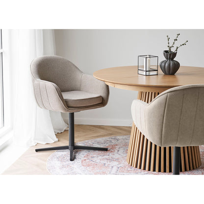 Scaun de dining rotativ, gri deschis, picioare negre, in living bej