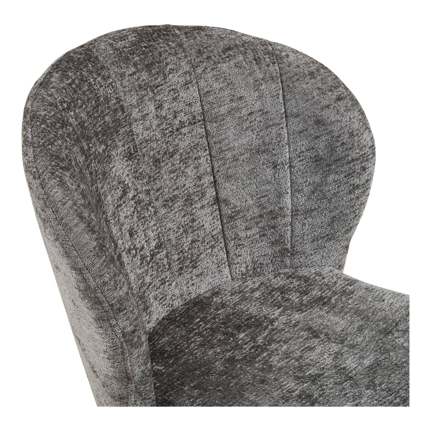Scaun de dining gri, picioare negre, detaliu spatar