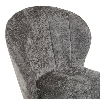 Scaun de dining gri, picioare negre, detaliu spatar