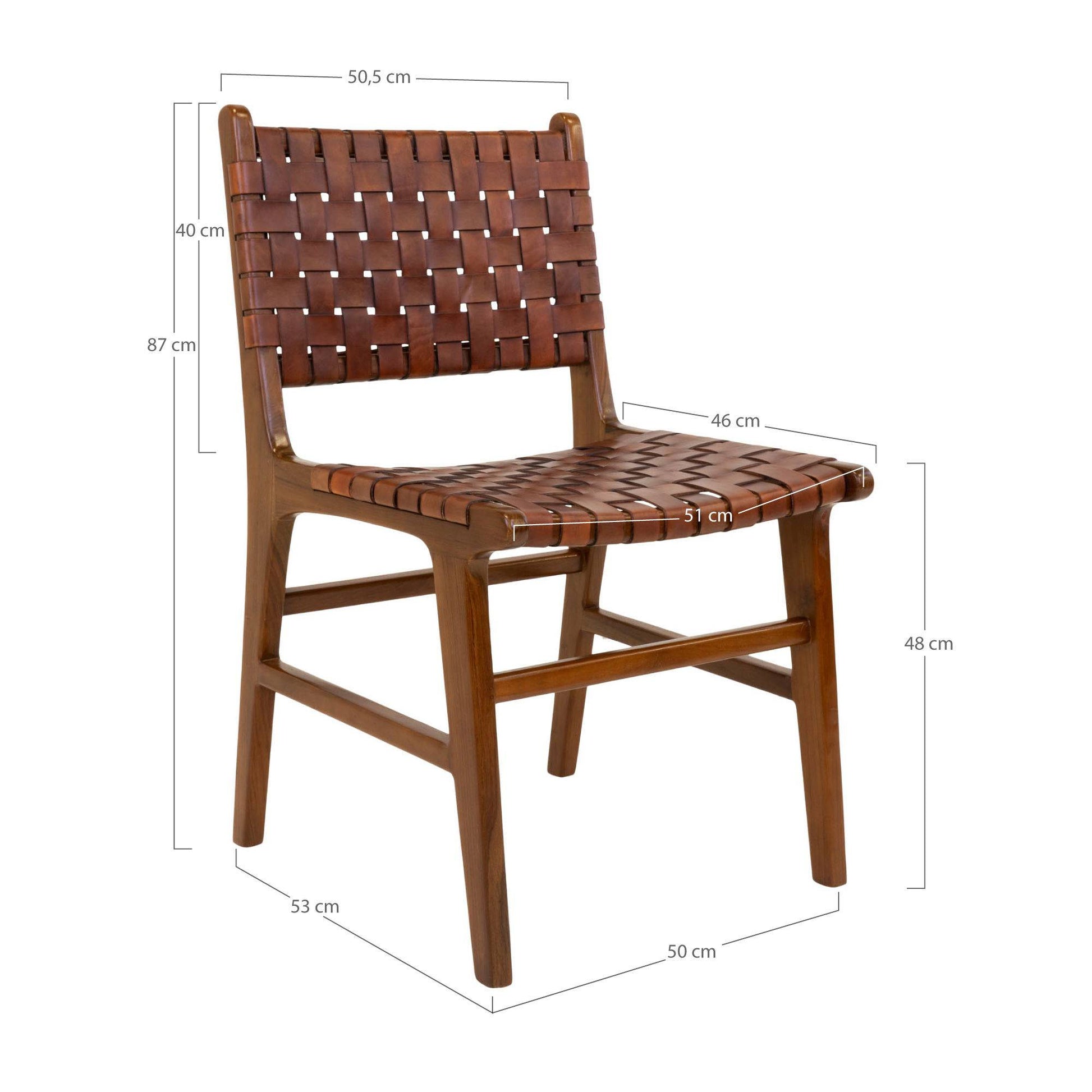 Scaun de dining din piele maro, cu picioare din tec