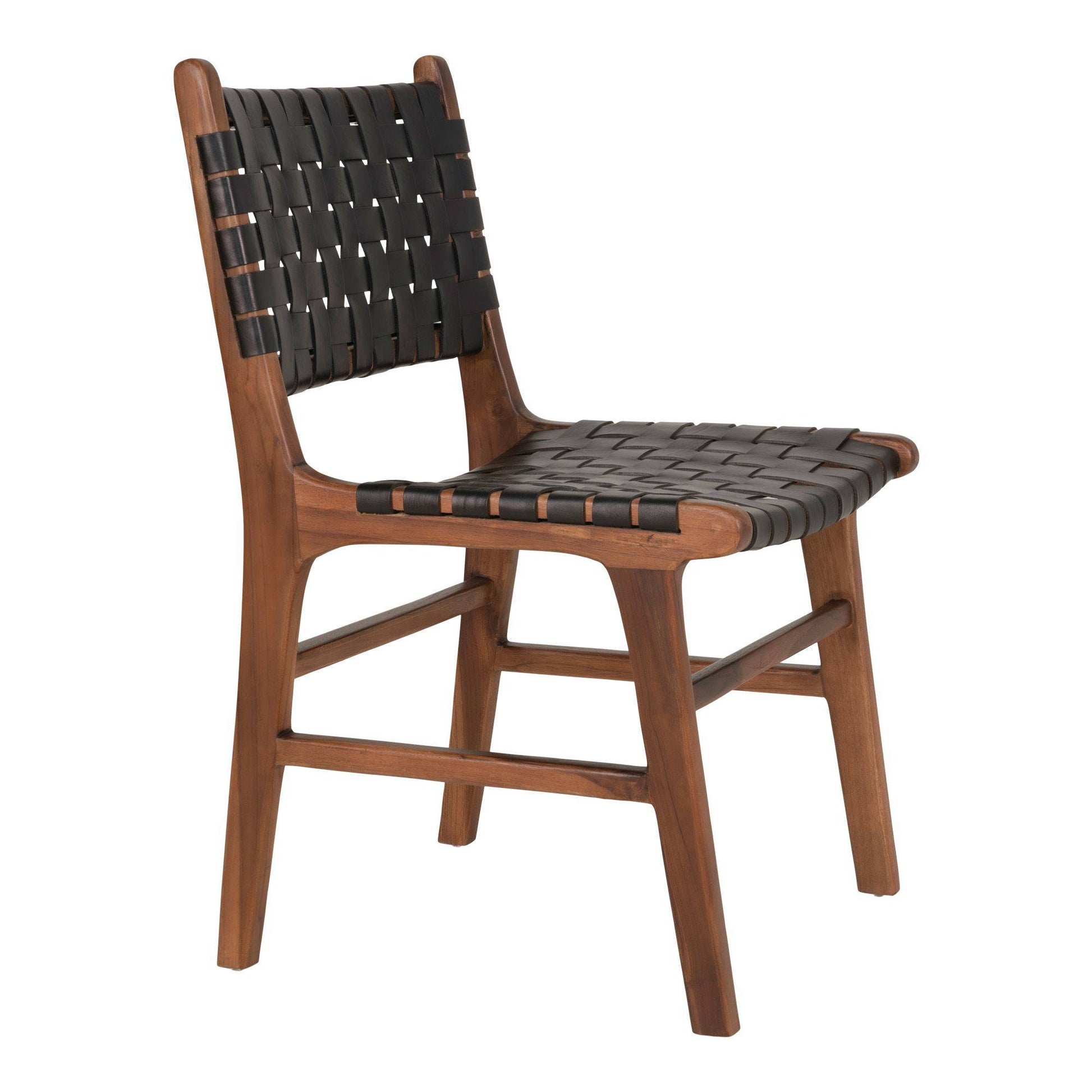 Scaun de dining din piele, negru, picioare din tec
