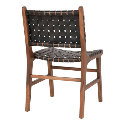 Scaun de dining din piele, negru, picioare din tec