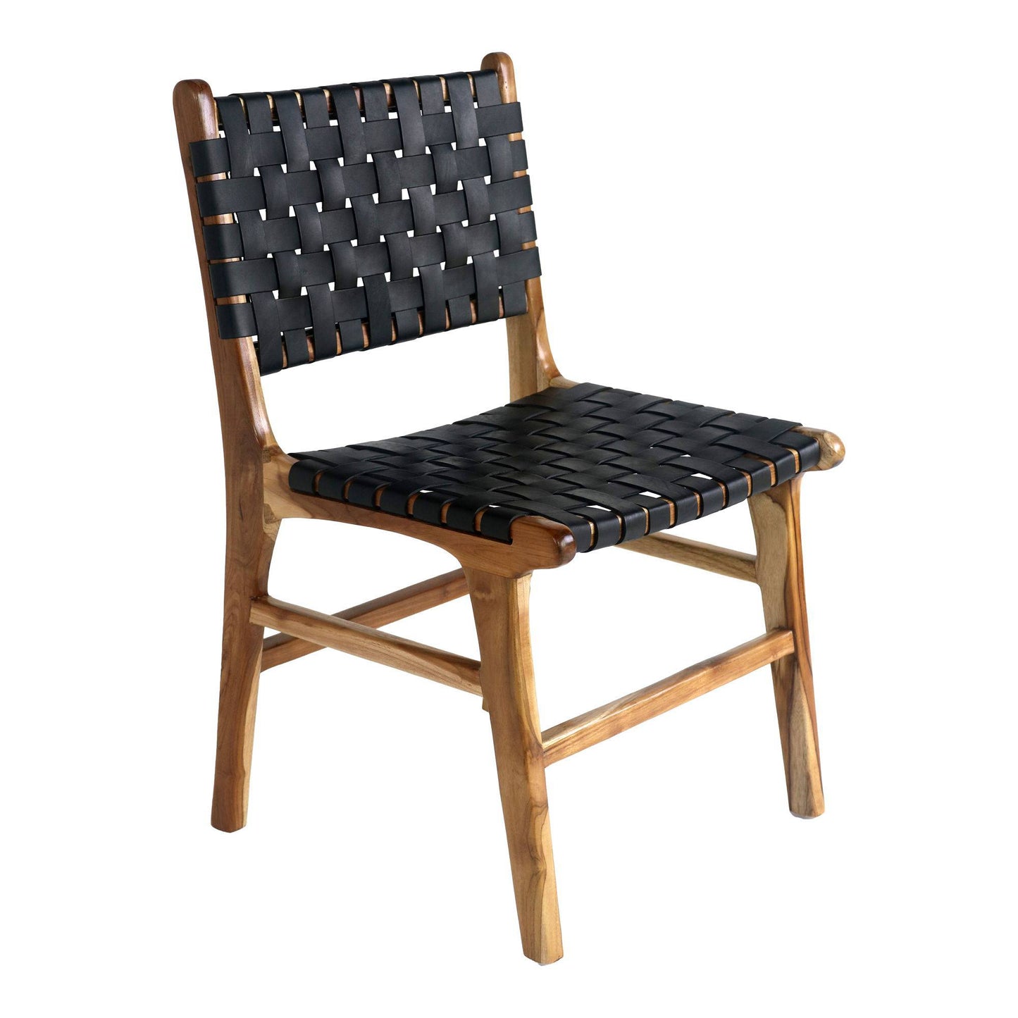 Scaun de dining din piele, negru, picioare din tec