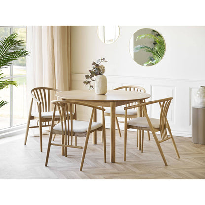 Scaun de dining din lemn de stejar cu sezut textil, natur/nisipiu, in living bej