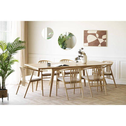 Scaun de dining din lemn de stejar cu sezut textil, natur/nisipiu, in living bej