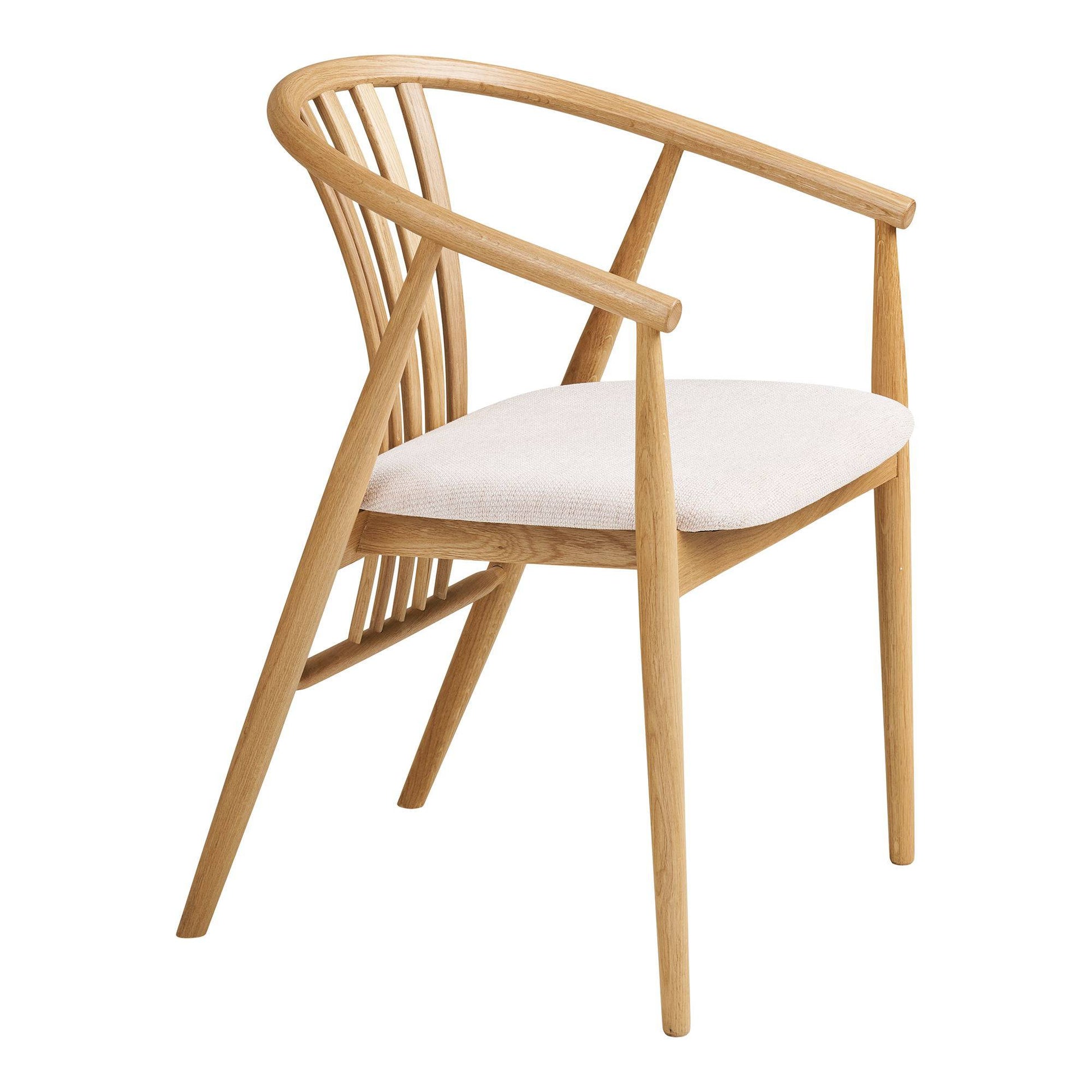 Scaun de dining din lemn de stejar cu sezut textil, natur/nisipiu