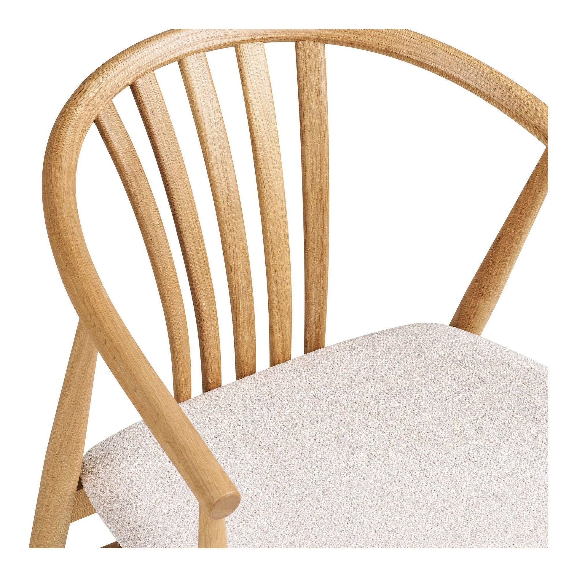 Scaun de dining din lemn de stejar cu sezut textil, natur/nisipiu, detaliu sezut