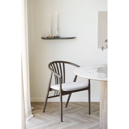 Scaun de dining lemn de stejar cu sezut textil, smoked/nisipiu