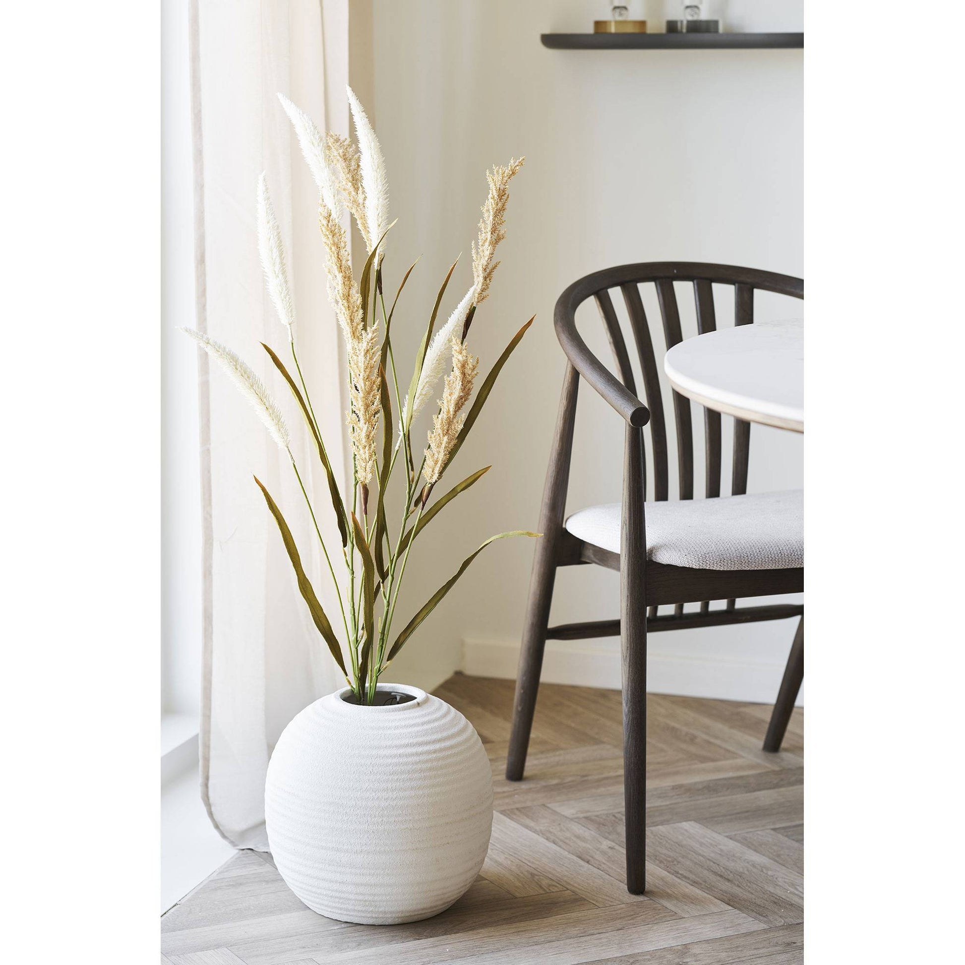 Scaun de dining lemn de stejar cu sezut textil, smoked/nisipiu