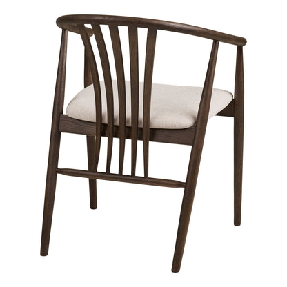 Scaun de dining lemn de stejar cu sezut textil, smoked/nisipiu