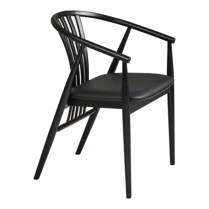  Scaun de dining din lemn de fag cu sezut din piele PU, negru