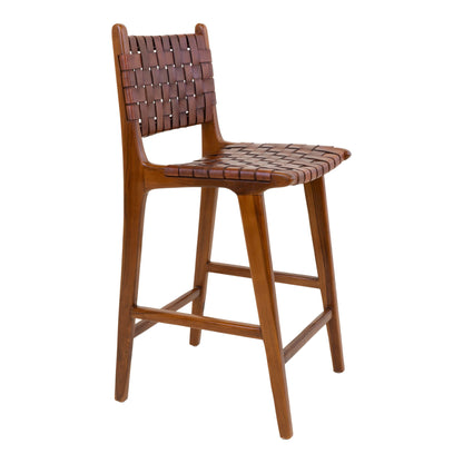  Scaun de bar din piele maro, picioare din tec