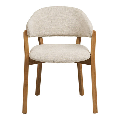 Scaun de dining cu cotiere, din lemn de stejar cu sezut textil, bej