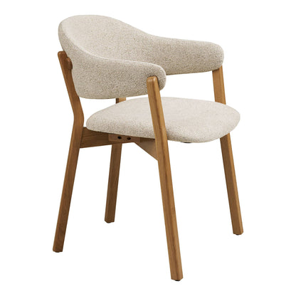 Scaun de dining cu cotiere, din lemn de stejar cu sezut textil, bej