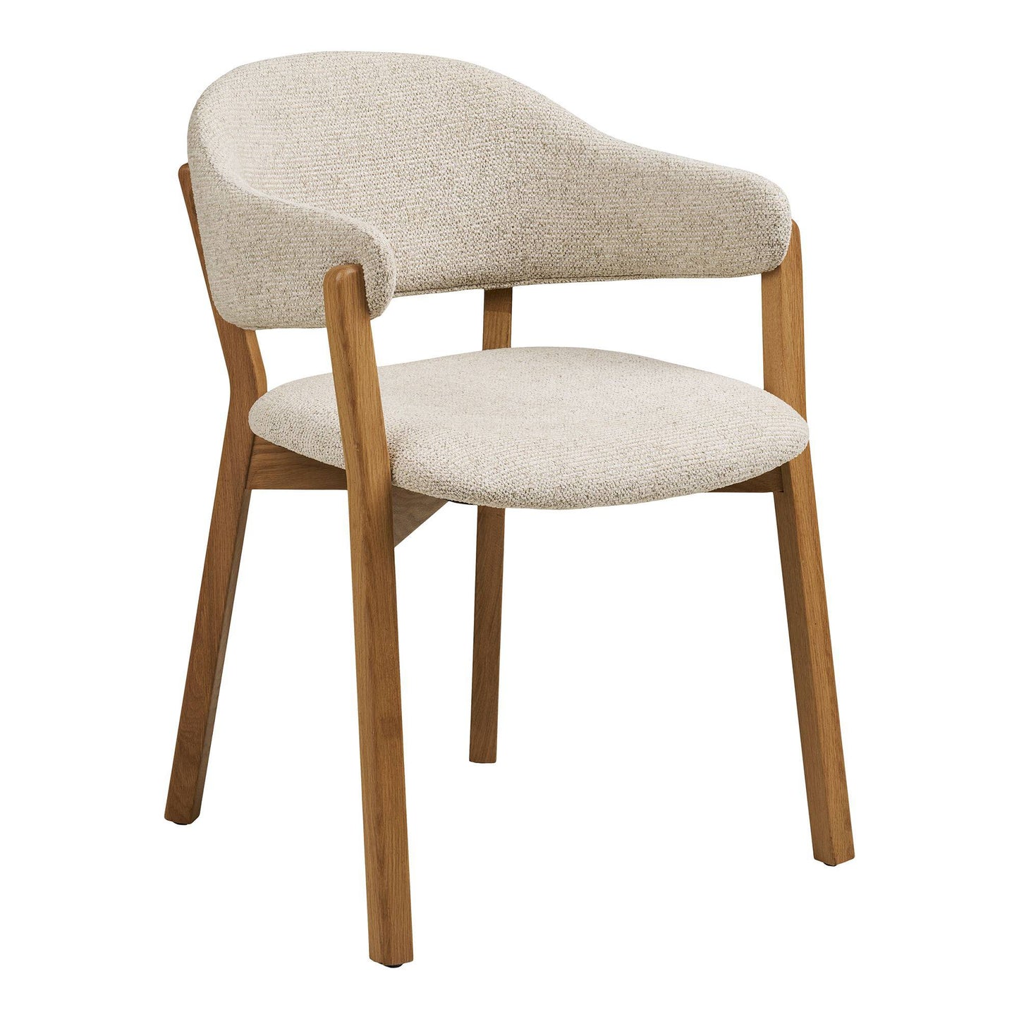 Scaun de dining cu cotiere, din lemn de stejar cu sezut textil, bej