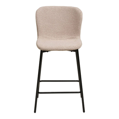 Scaun de bar din material bouclé, bej, cu picioare negre