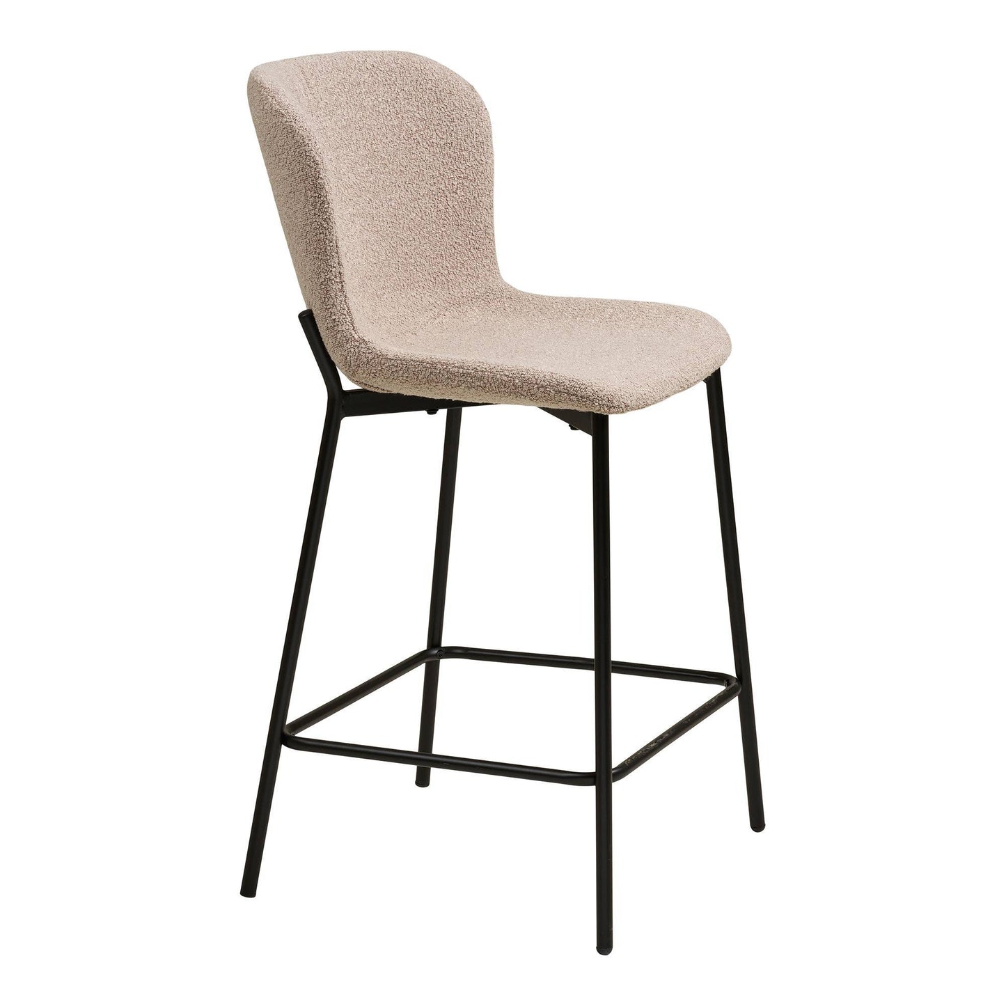 Scaun de bar din material bouclé, bej, cu picioare negre