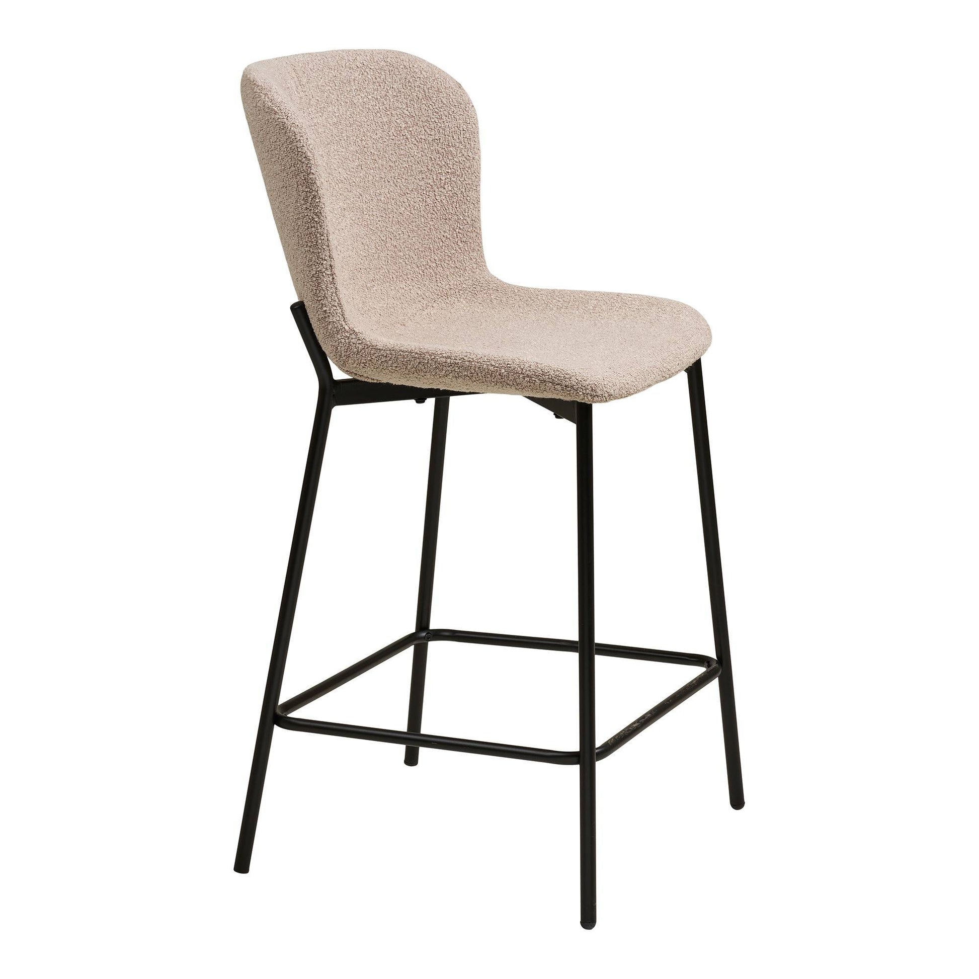 Scaun de bar din material bouclé, bej, cu picioare negre