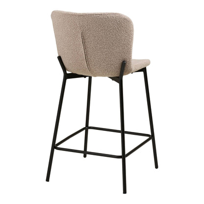 Scaun de bar din material bouclé, bej, cu picioare negre