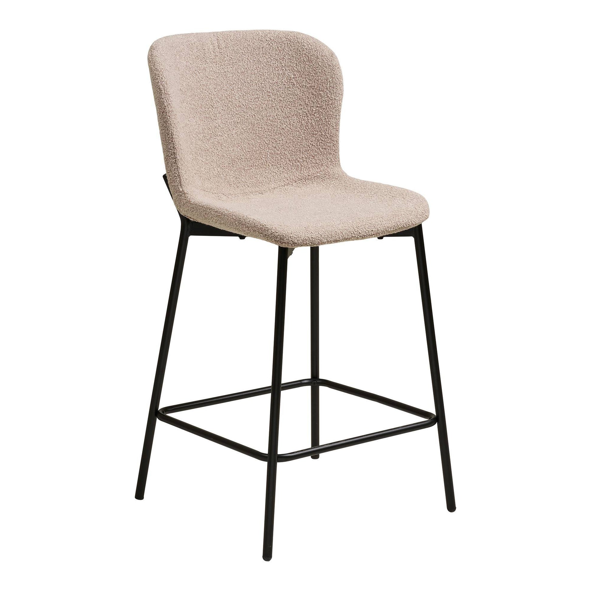 Scaun de bar din material bouclé, bej, cu picioare negre