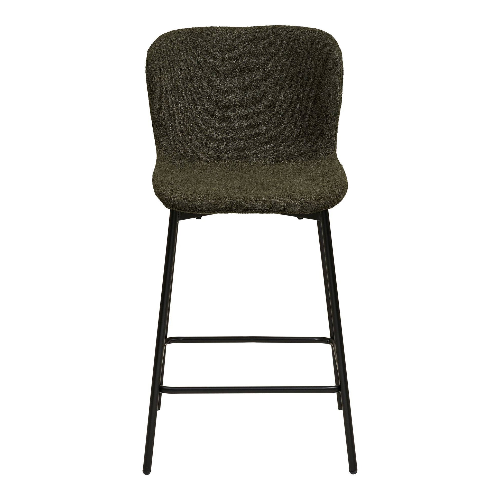 Scaun de bar din material bouclé, verde, cu picioare negre