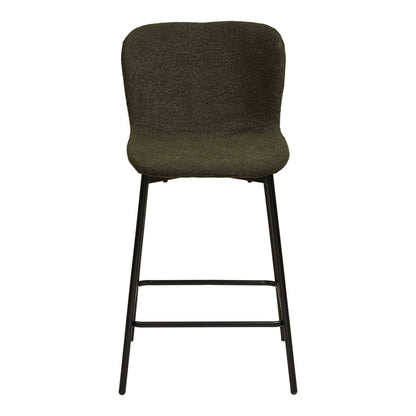 Scaun de bar din material bouclé, verde, cu picioare negre