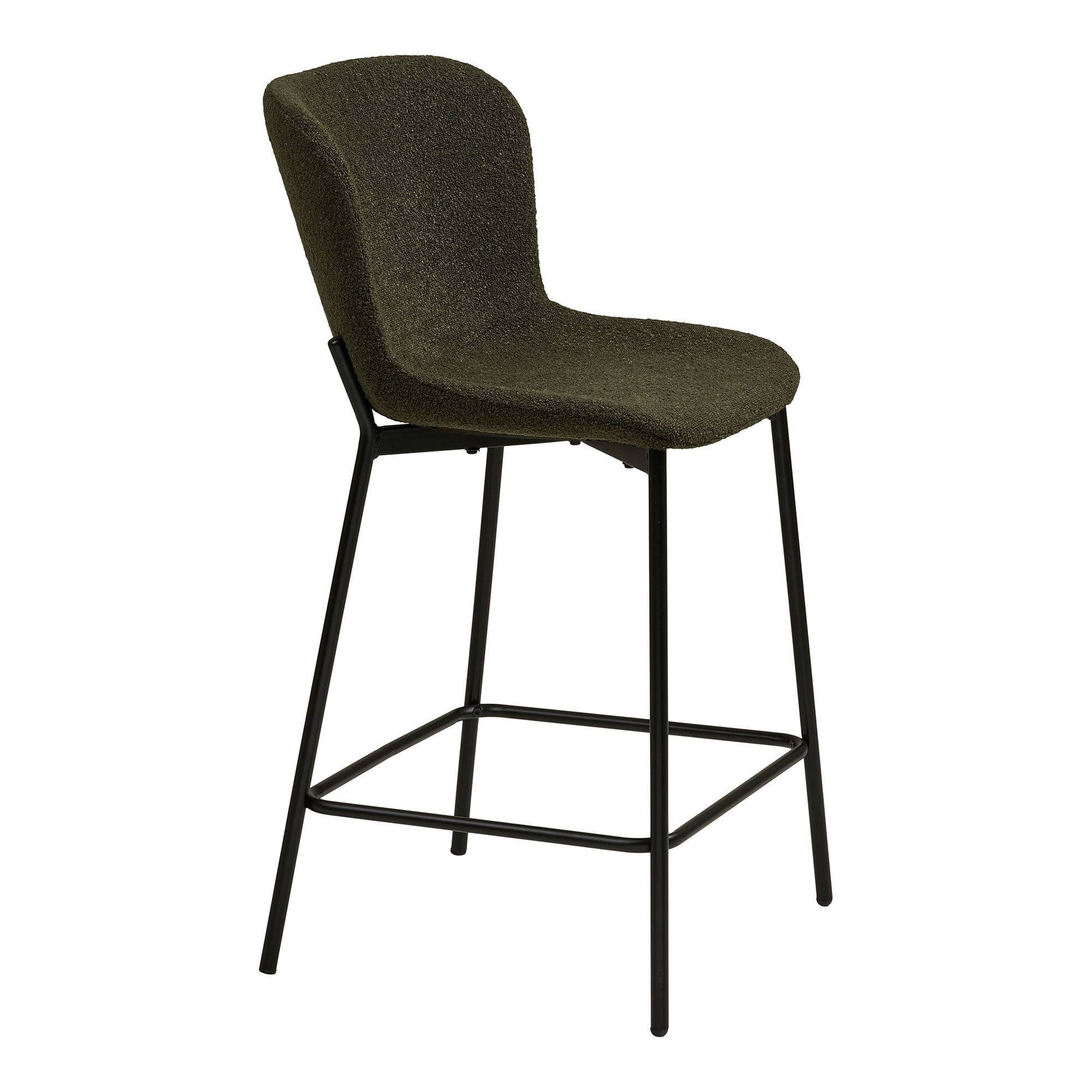 Scaun de bar din material bouclé, verde, cu picioare negre