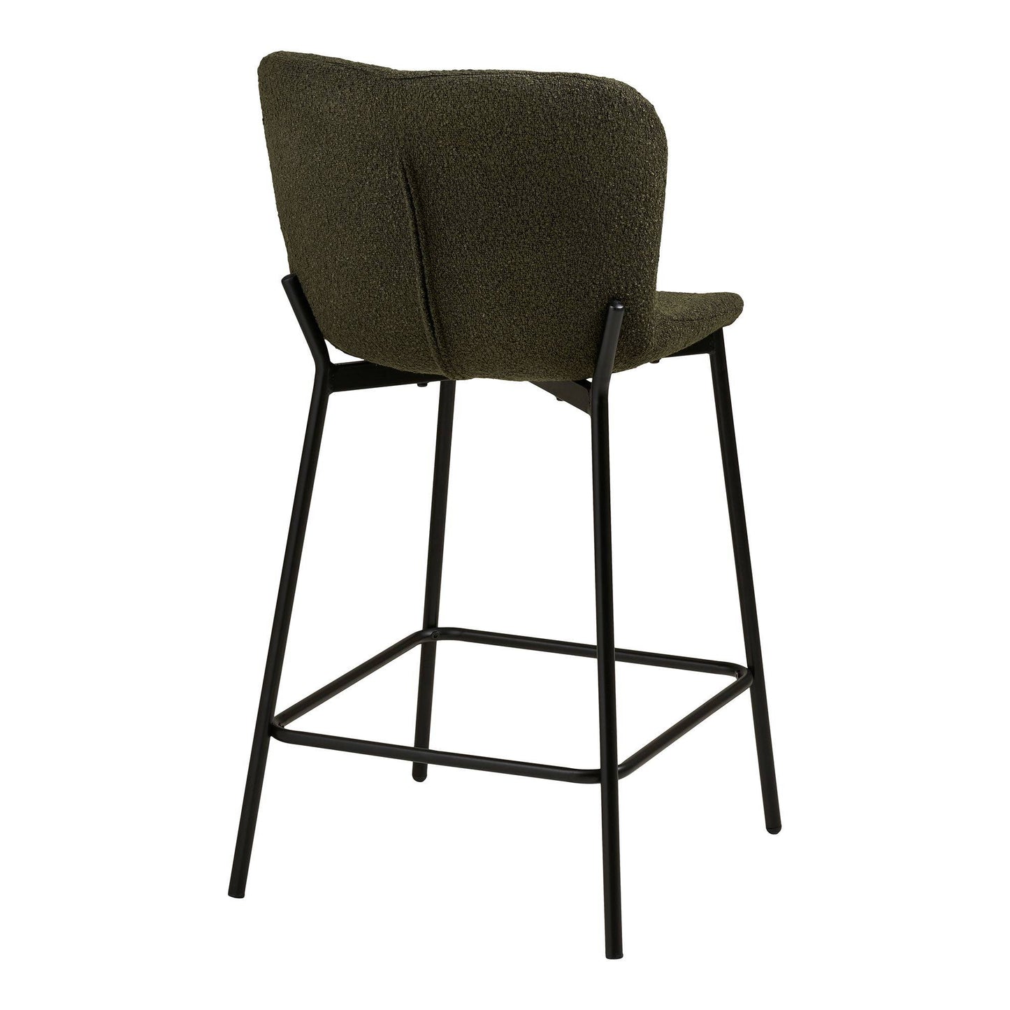 Scaun de bar din material bouclé, verde, cu picioare negre
