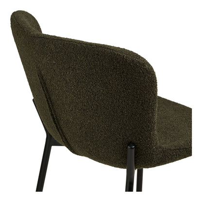 Scaun de bar din material bouclé, verde, cu picioare negre, detaliu