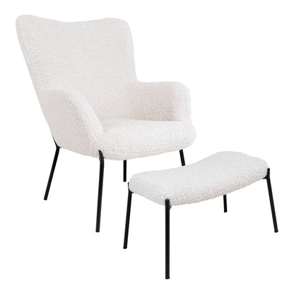 Set fotoliu si taburet alb