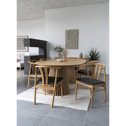 Scaun de dining, stejar cu sezut din piele PU, natur/negru