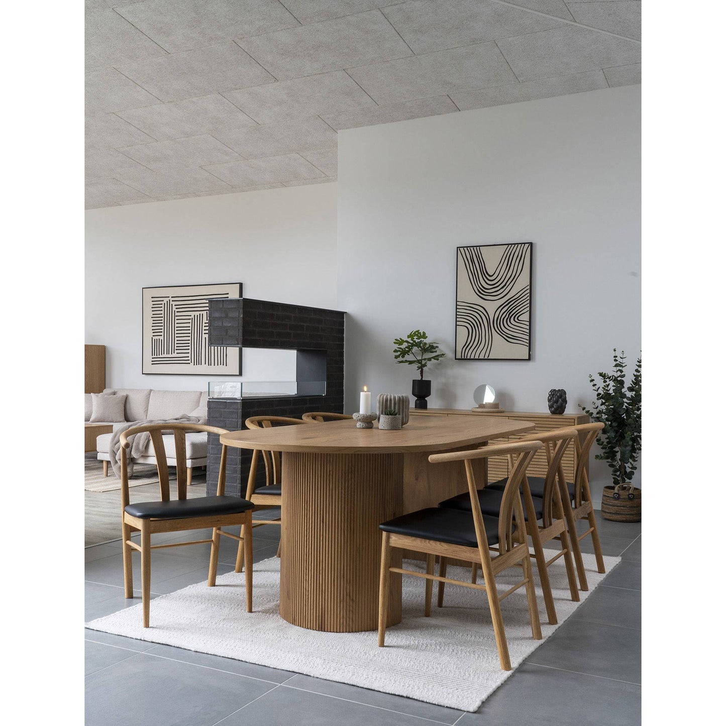 Scaun de dining, stejar cu sezut din piele PU, natur/negru