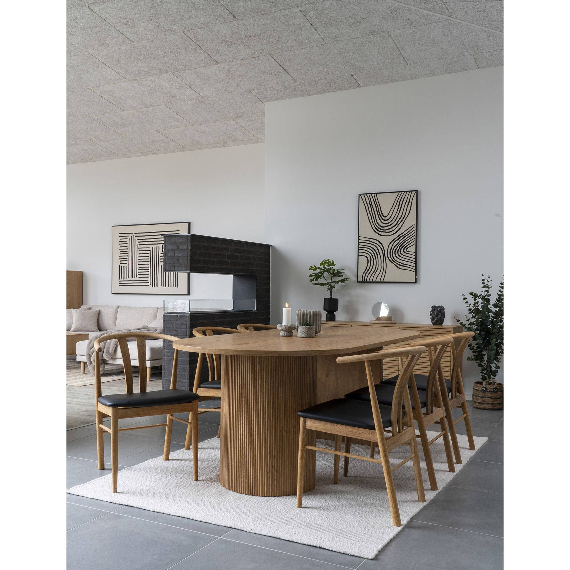 Scaun de dining, stejar cu sezut din piele PU, natur/negru