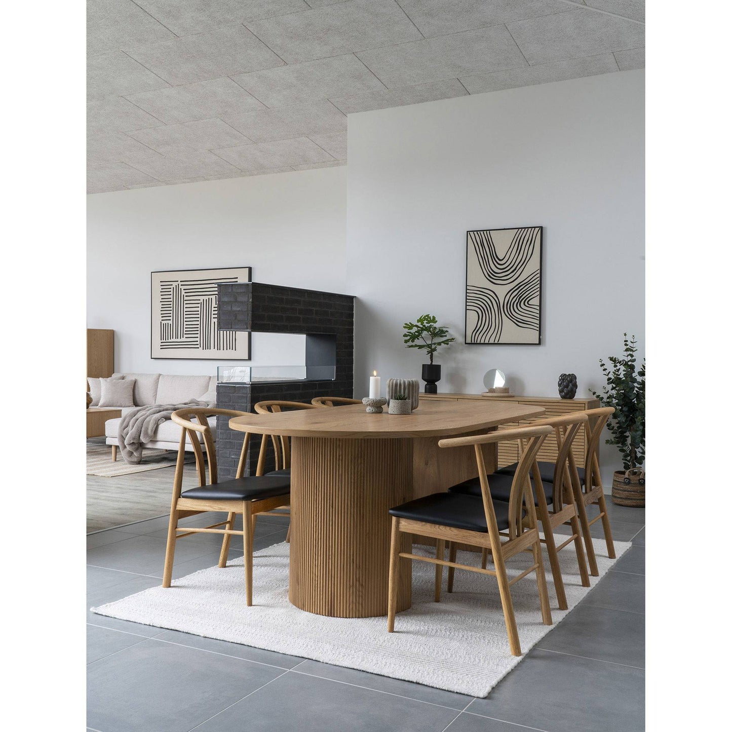 Scaun de dining, stejar cu sezut din piele PU, natur/negru