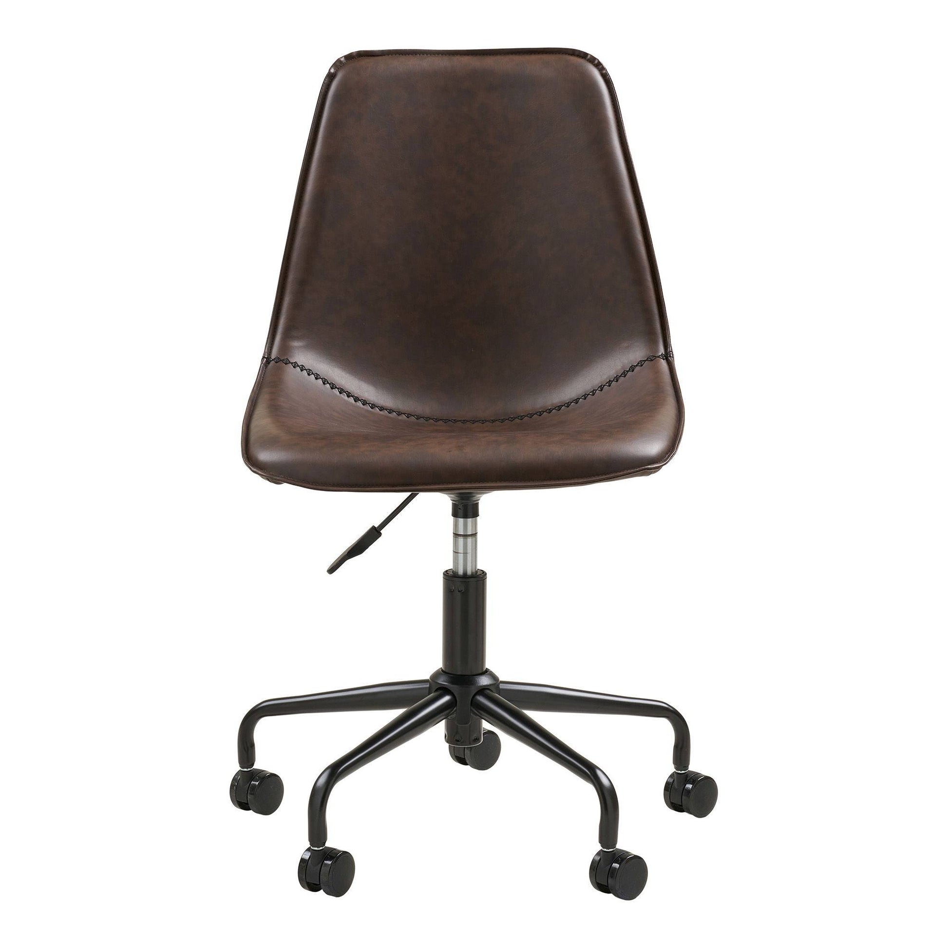 Scaun de birou rotativ din piele PU, maro inchis, picioare negre