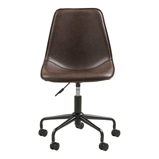 Scaun de birou rotativ din piele PU, maro inchis, picioare negre