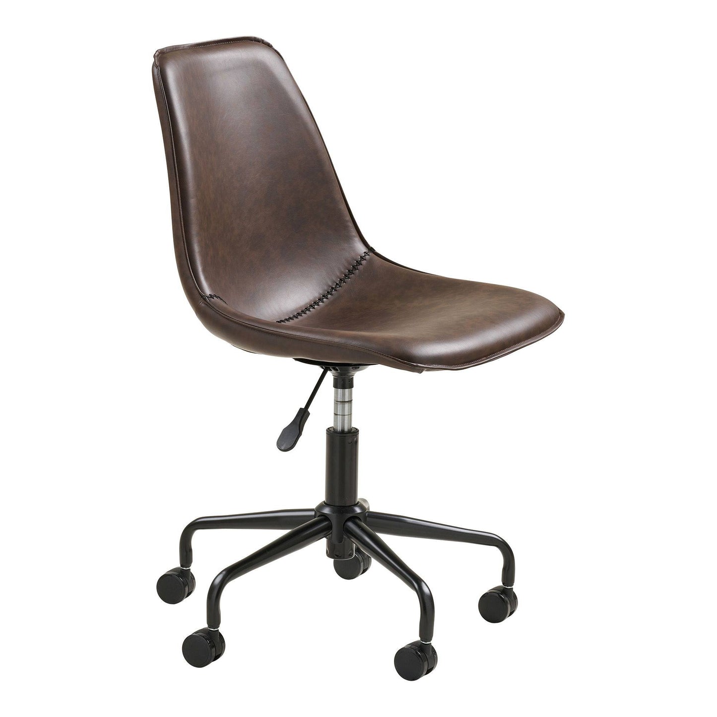 Scaun de birou rotativ din piele PU, maro inchis, picioare negre