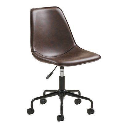 Scaun de birou rotativ din piele PU, maro inchis, picioare negre