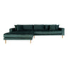 Canapea lounge Lido cu orientare stanga, din catifea verde inchis, cu 4 perne