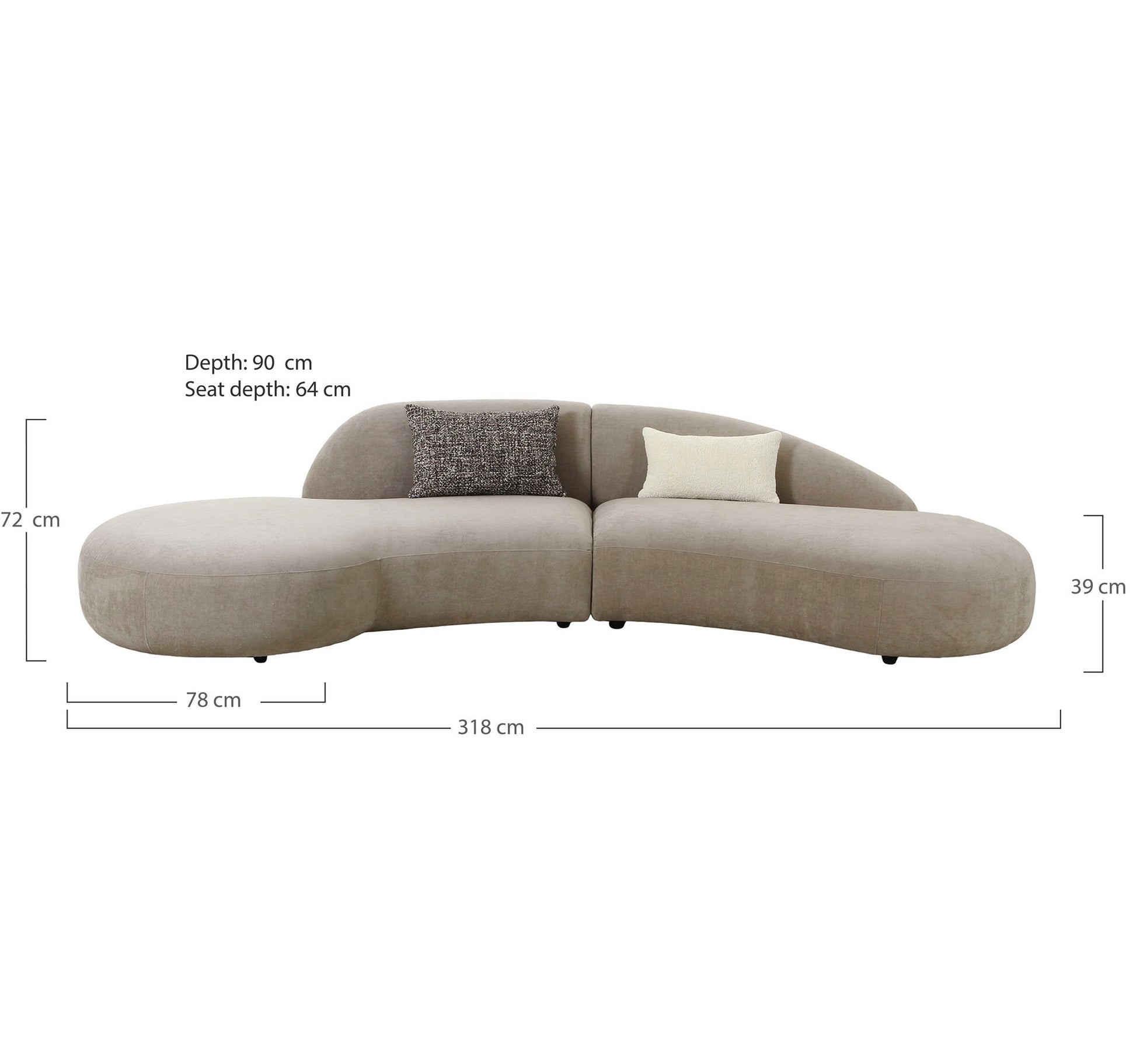 Canapea cu 2 perne, chenille, natur